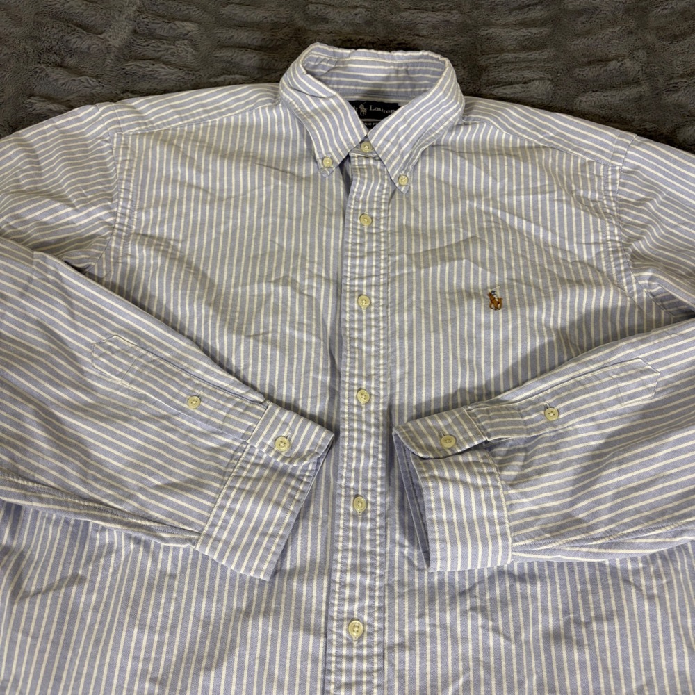 Ralph Lauren Mens XL Classic Fit Blue White Striped Oxford Button Down Shirt